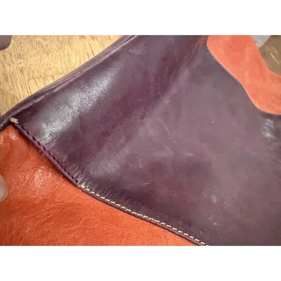 Furla vintage leather tote purse used purple orange color block bag - Picture 15 of 15